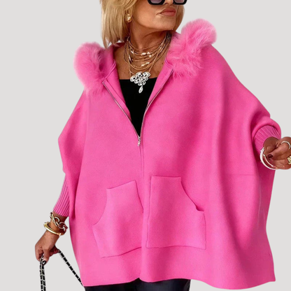 Eugenie | Giacca Cape Donna Con Cappuccio in Pelliccia Sintetica