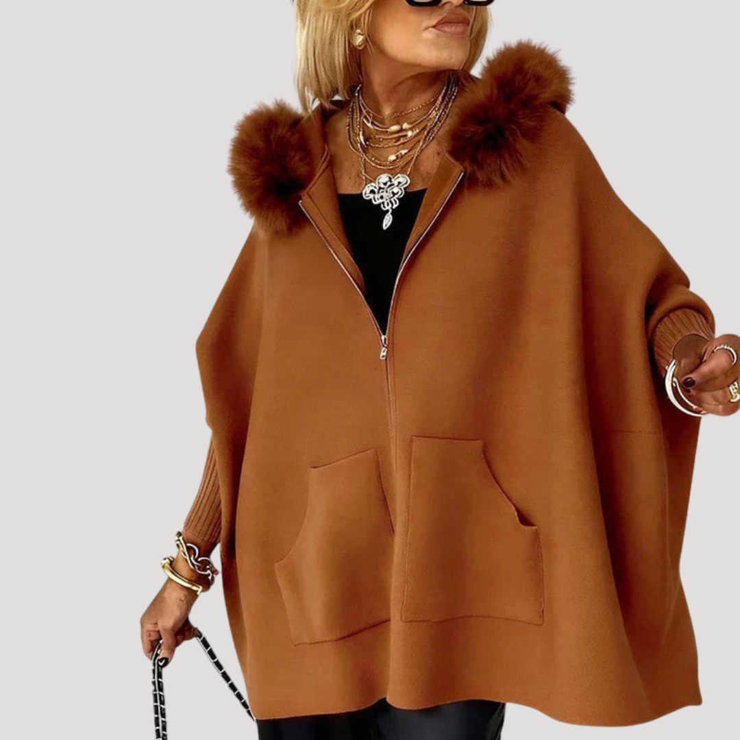 Eugenie | Giacca Cape Donna Con Cappuccio in Pelliccia Sintetica
