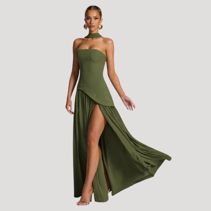 Renata | Abito lungo a bustier plissettato elegante da cerimonia