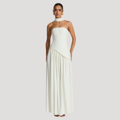 Renata | Abito lungo a bustier plissettato elegante da cerimonia