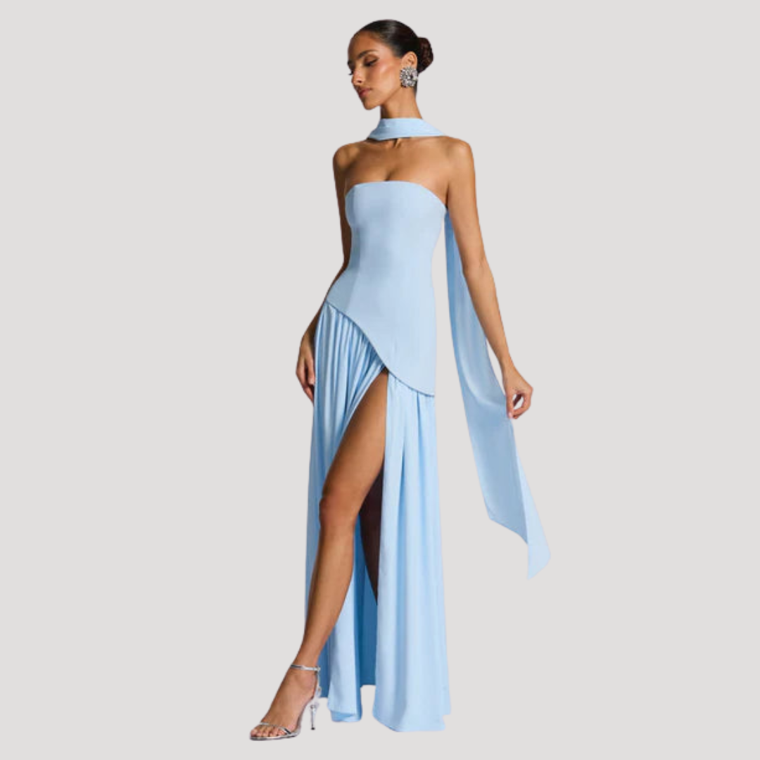 Renata | Abito lungo a bustier plissettato elegante da cerimonia