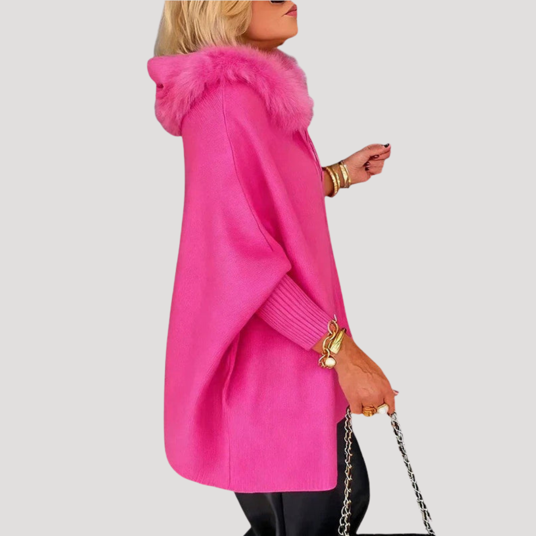 Sarah | Giacca Cape Donna Con Cappuccio In Finta Pelliccia