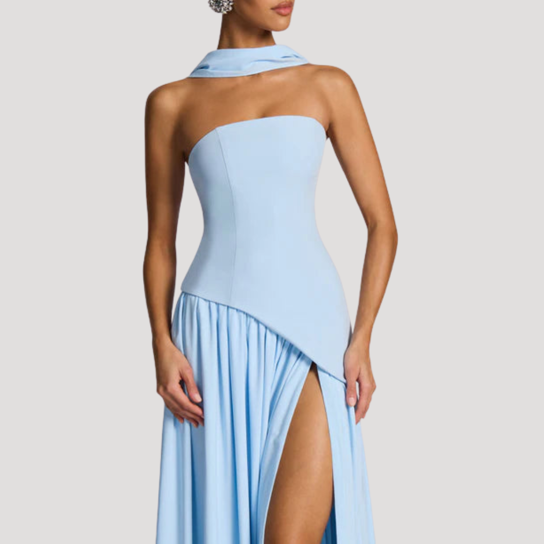 Renata | Abito lungo a bustier plissettato elegante da cerimonia