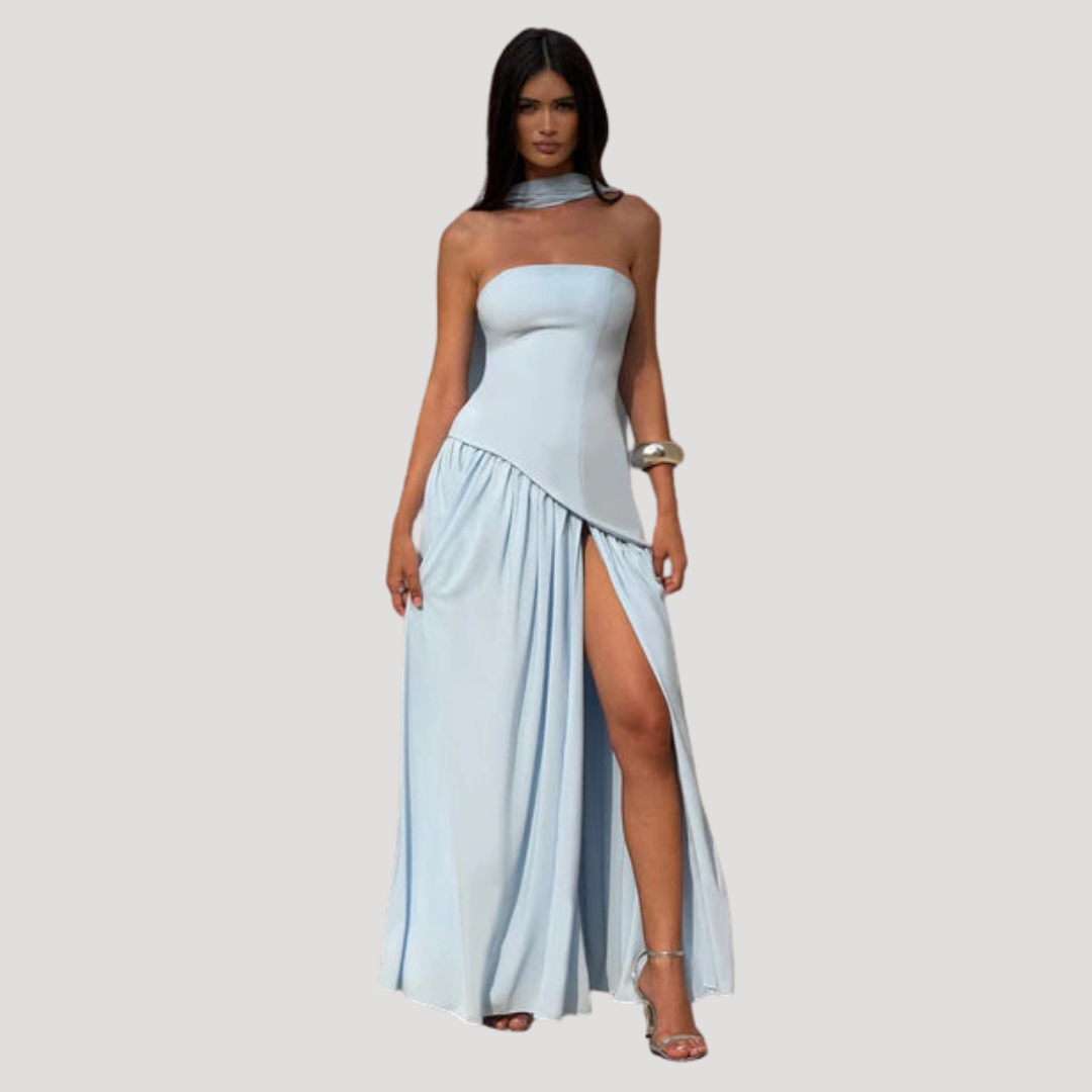 Renata | Abito lungo a bustier plissettato elegante da cerimonia