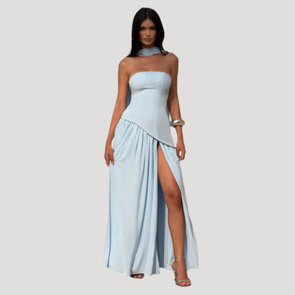 Renata | Abito lungo a bustier plissettato elegante da cerimonia