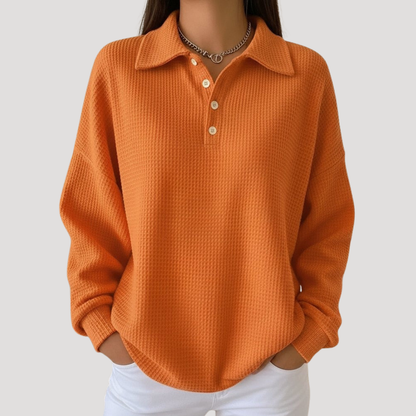 Chiara | Pull Donna Col Polo Maglia Goffrata Casual