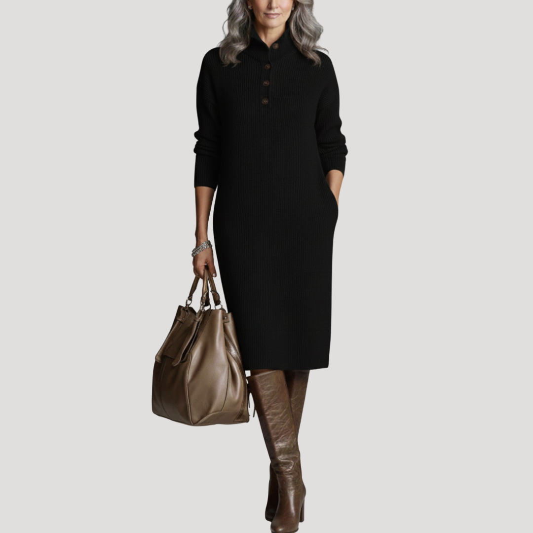 Fernanda | Abito Midi Donna a Costine con Collo Alto
