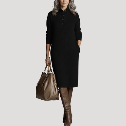 Fernanda | Abito Midi Donna a Costine con Collo Alto