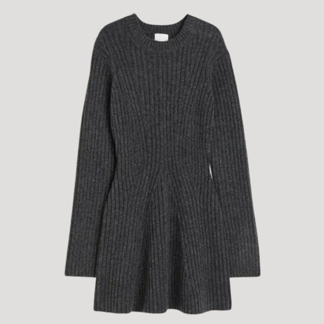 Priscilla | Abito Mini Donna in Maglia a Coste Maniche Lunghe