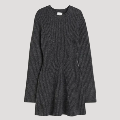Priscilla | Abito Mini Donna in Maglia a Coste Maniche Lunghe