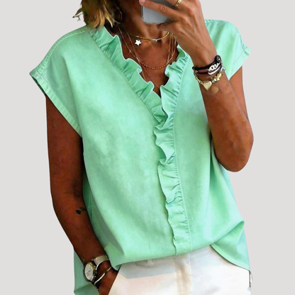 Clothilde | Blusa Donna Volant Maniche Corte Elegante