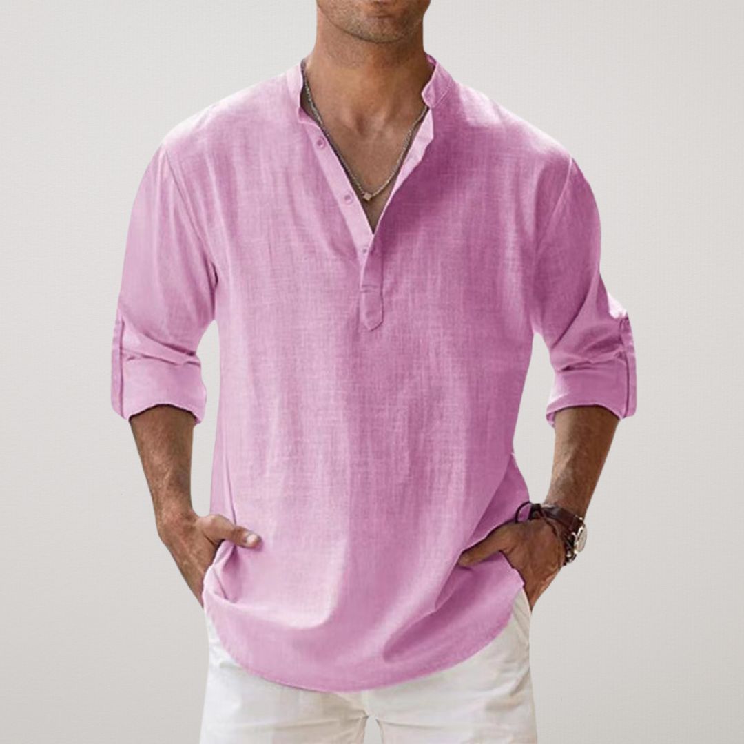 Francesco | Camicia Henley a maniche lunghe con collo alla coreana da uomo