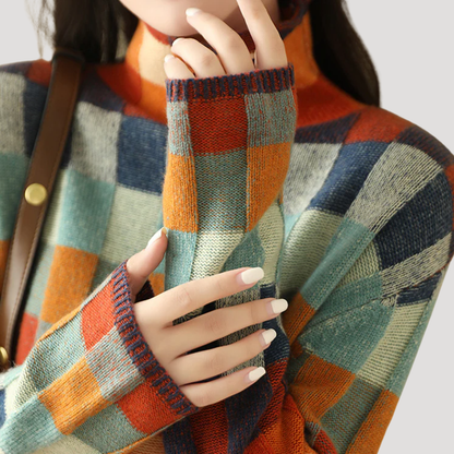 Violet | Maglione Donna a Quadri con Collo Alto