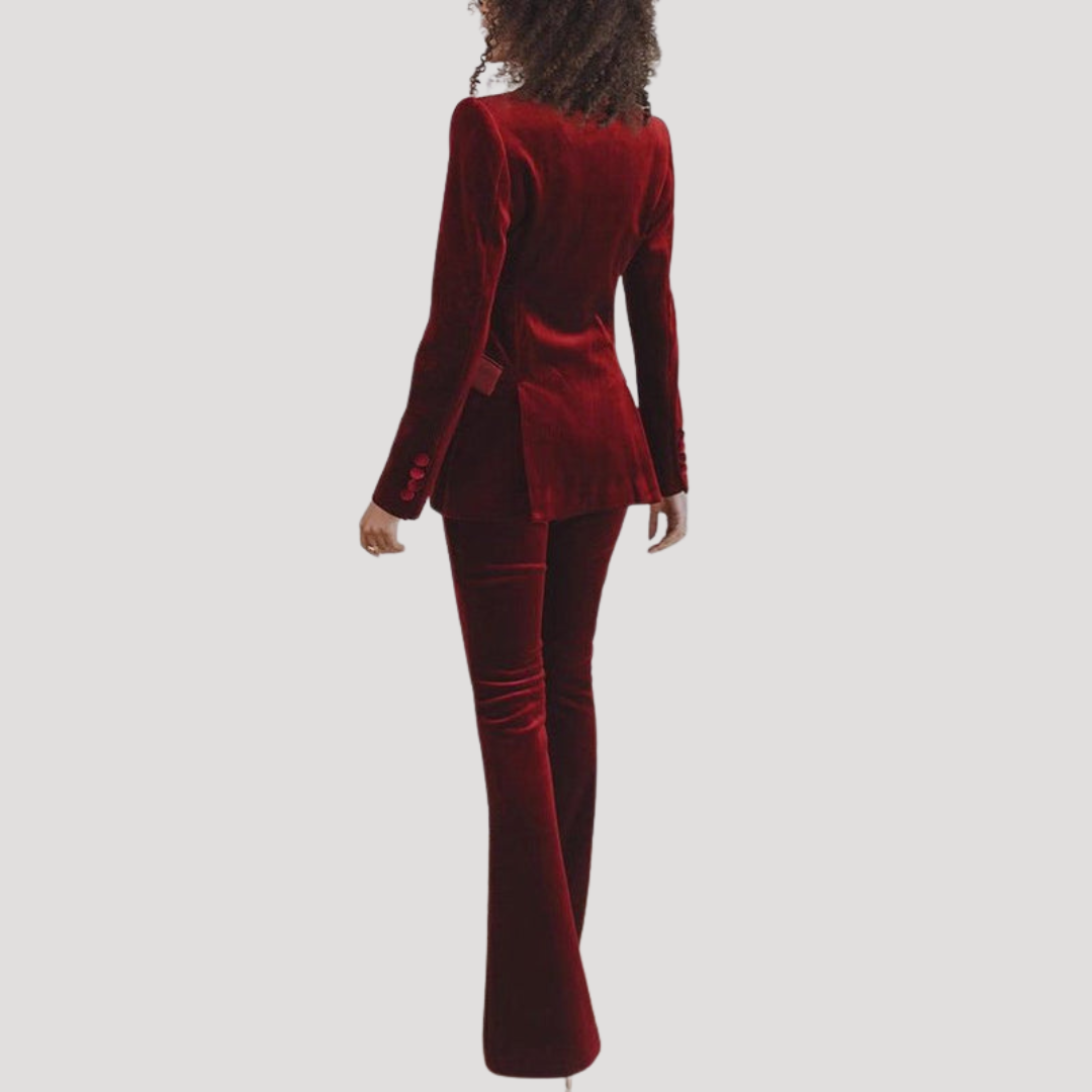 Paloma | Tailleur Donna in Velluto con Blazer Slim Fit e Pantaloni Svasati