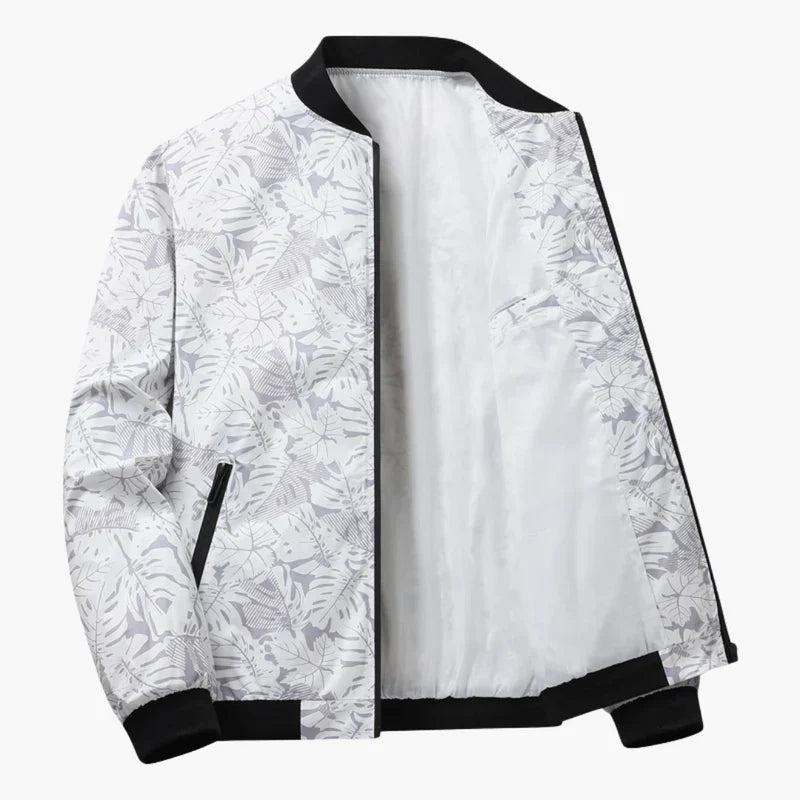 Ruggero | Bomber con stampa foglie e zip da uomo