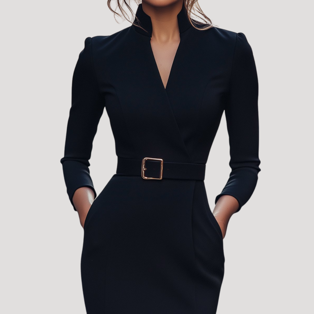 Colette | Abito Midi Donna da Ufficio Collo a V Adattato