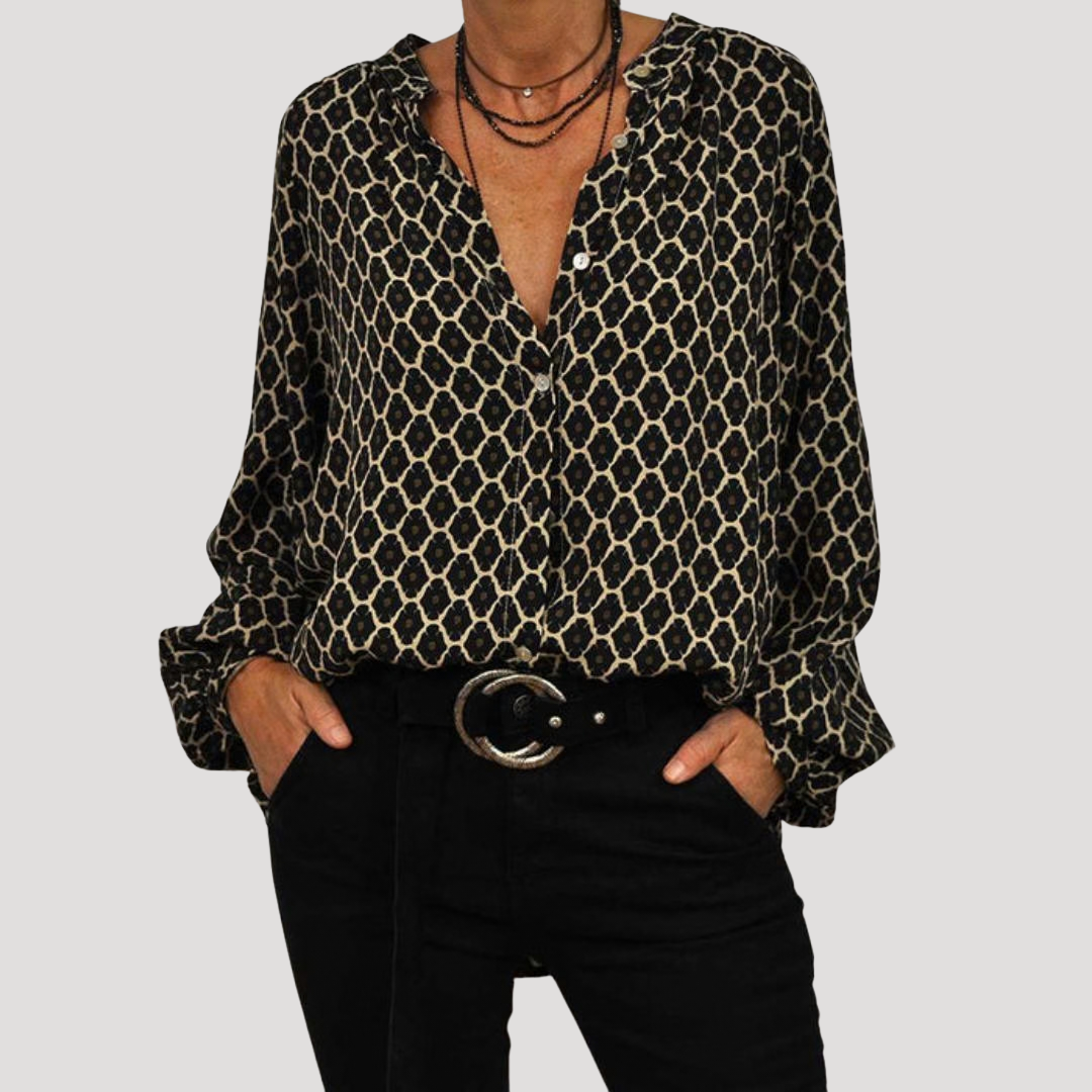 Francesca | Chemisier elegante con motivo a collo V maniche lunghe
