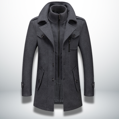 Angelo | Cappotto lungo con doppio strato e collo alto da uomo