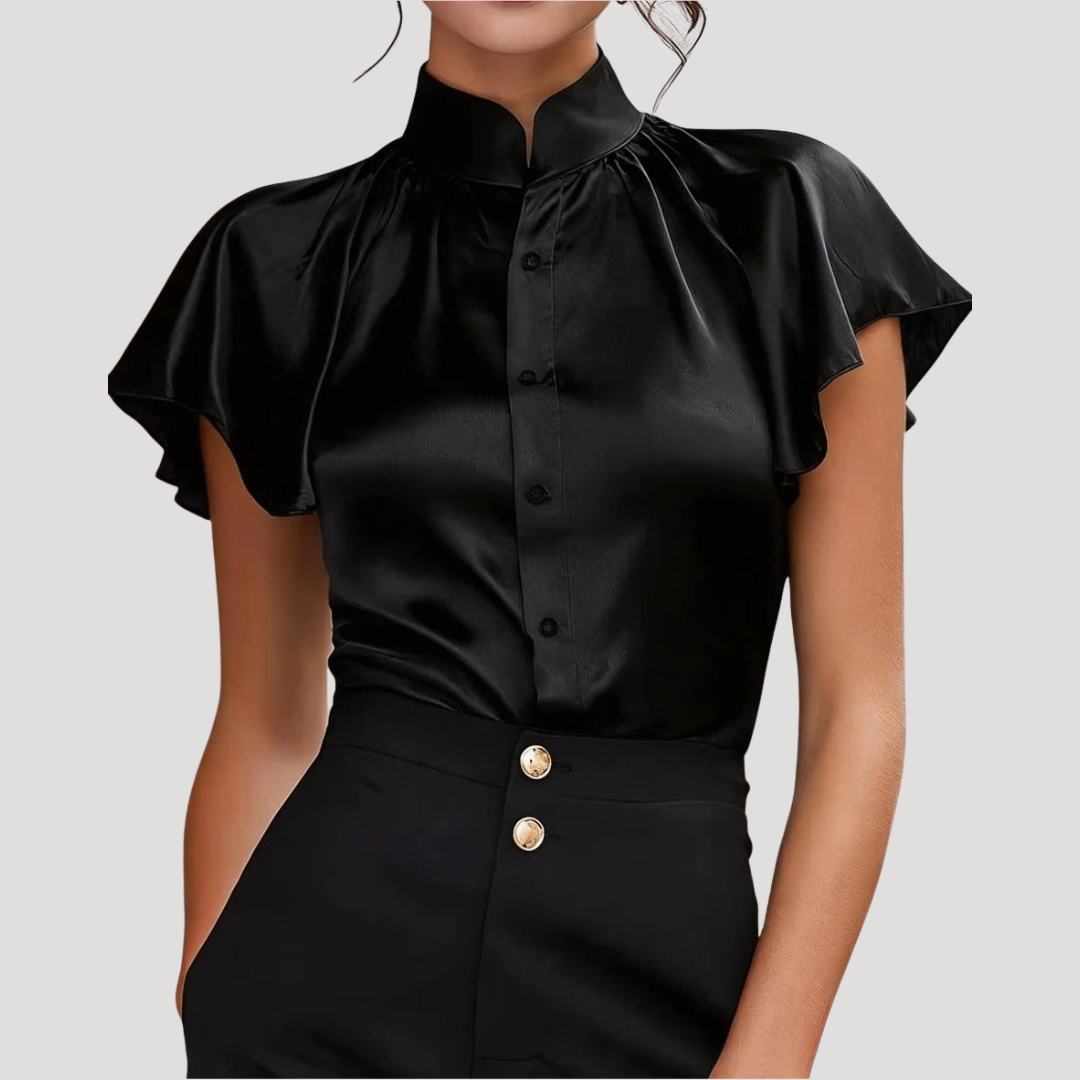 Hortense | Blusa Satinata Donna Elegante con Collo e Maniche Volantate