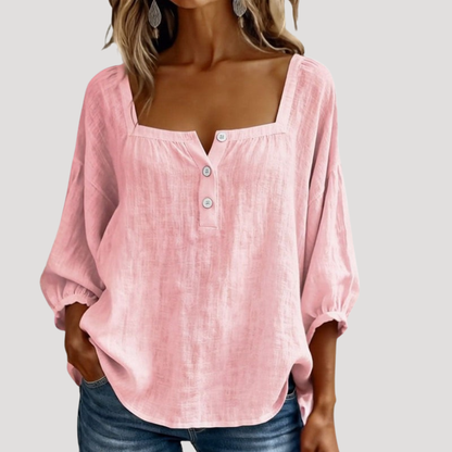 Nina | Blusa Donna Collo Quadrato Bottonata Casual