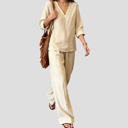 Leonie | Completo Vacanze Donna Top Col V e Pantalone Largo