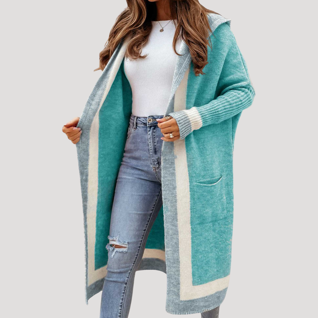 Margherita | Gilet Lungo Donna in Maglia con Dettagli a Righe