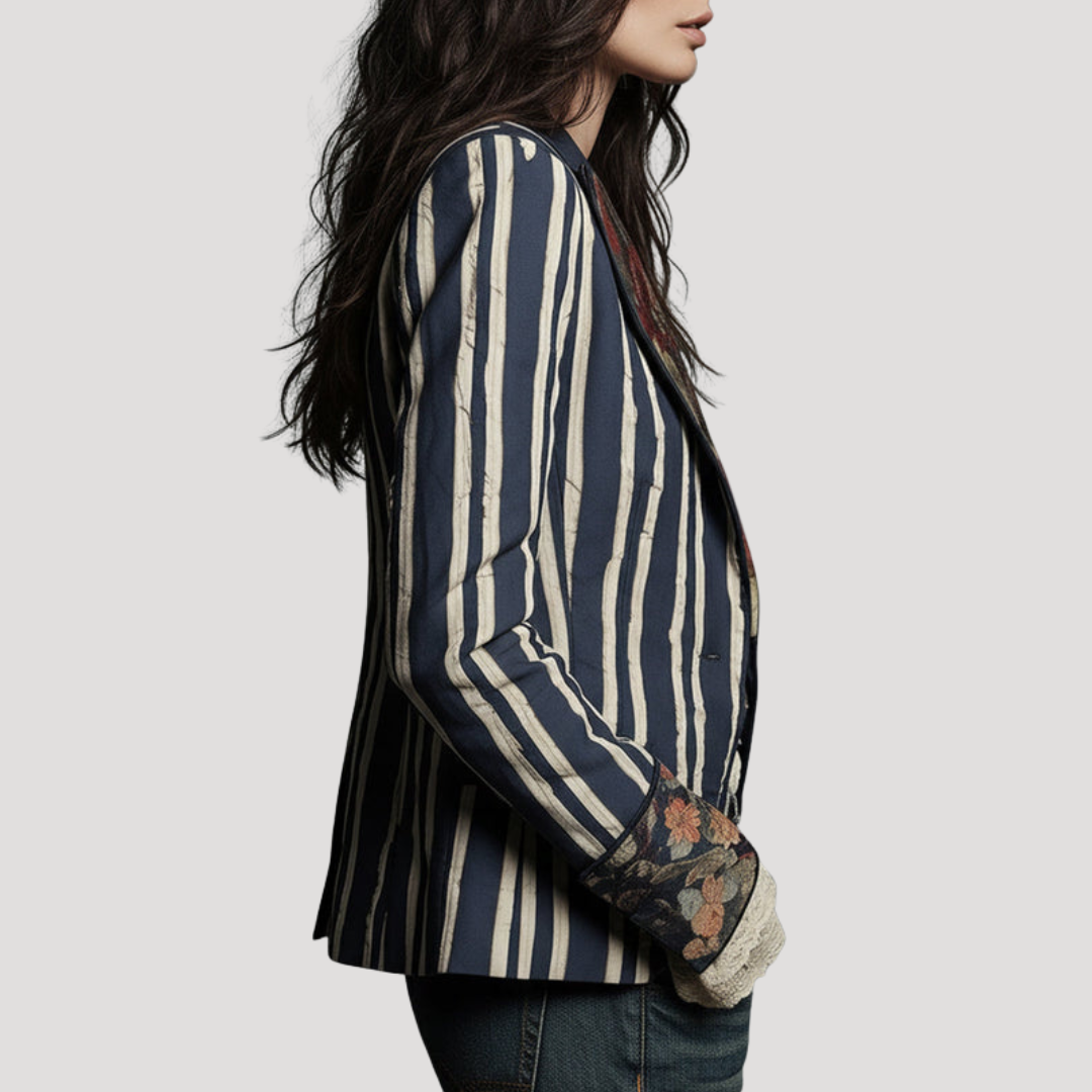Ophelia | Blazer Donna Vintage a Righe e Fiori