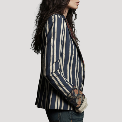 Ophelia | Blazer Donna Vintage a Righe e Fiori