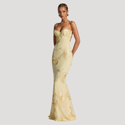 Gabriella | Abito Lungo Ricamato con Spalline Sottili Elegante