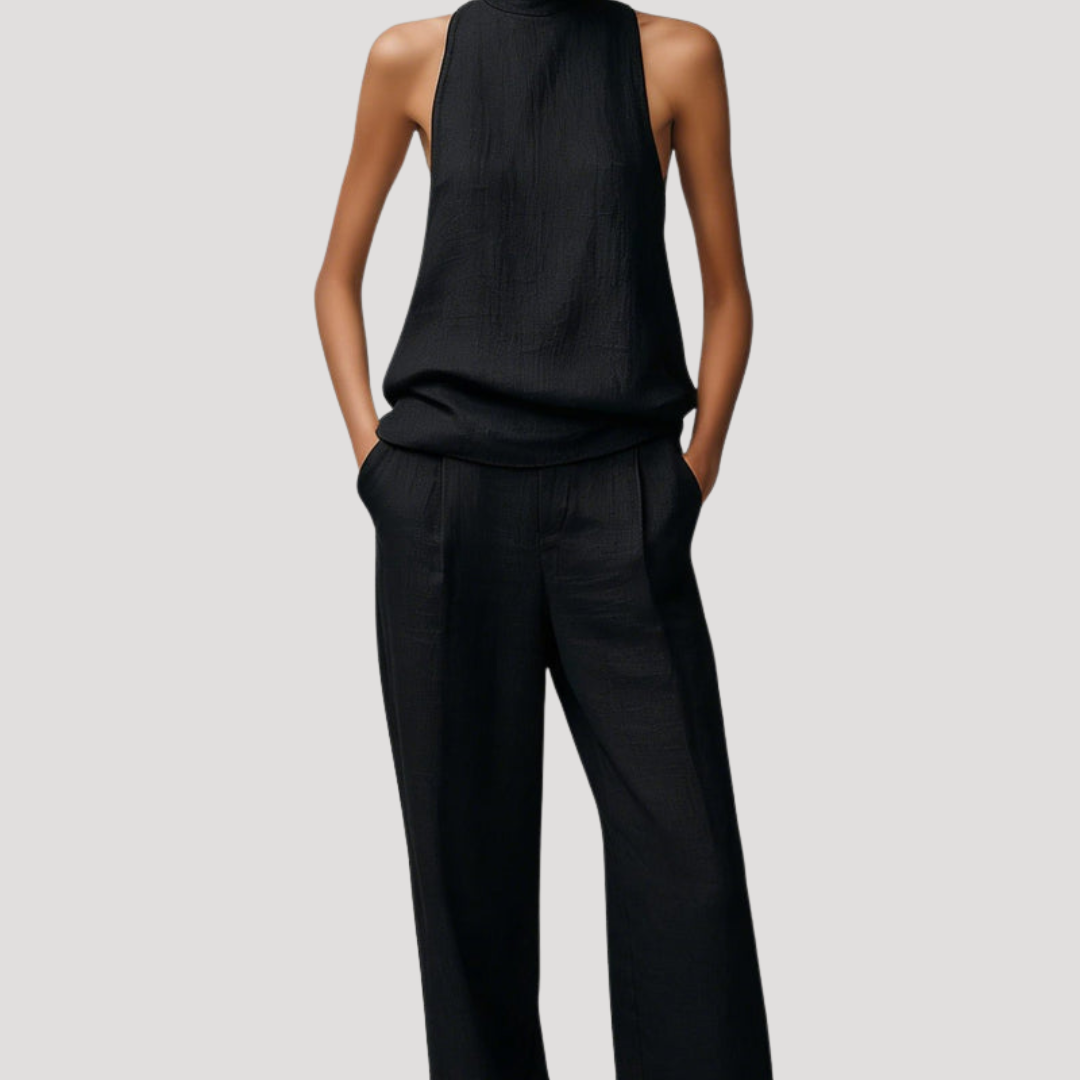 Ivana | Completo Donna con Top Senza Maniche Collo Alto e Pantaloni Dritti