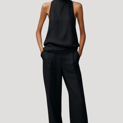 Ivana | Completo Donna con Top Senza Maniche Collo Alto e Pantaloni Dritti