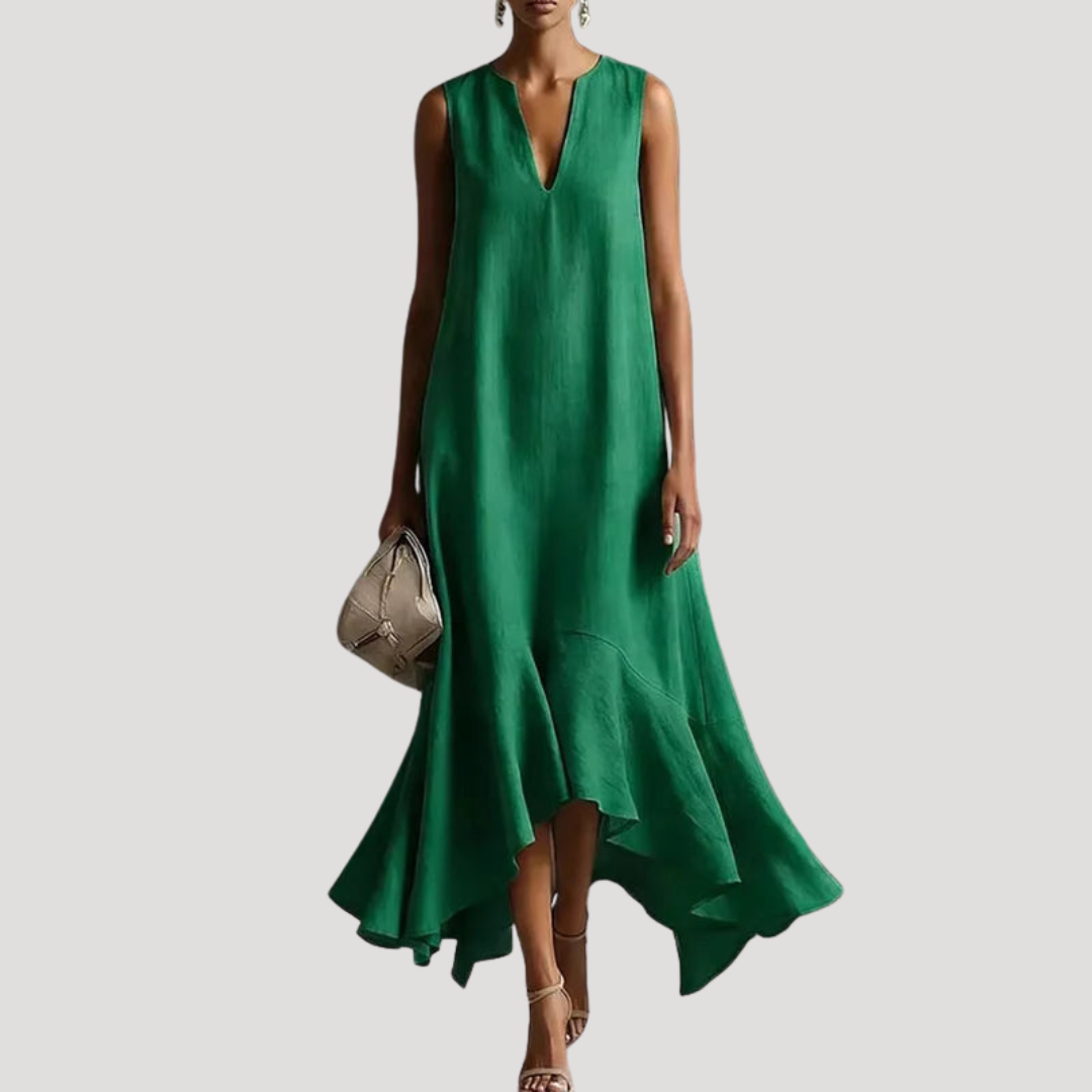 Jacqueline | Abito Lungo Donna Elegante con Volant Asimmetrici