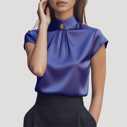 Erin | Blusa Donna Collo Alto Elegante Maniche Corte