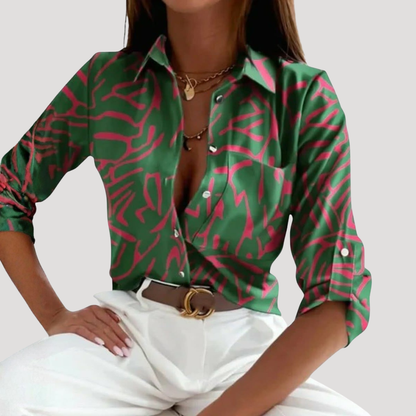Martha | Blusa Donna Chic Motivo Geometrico Collo Camicia