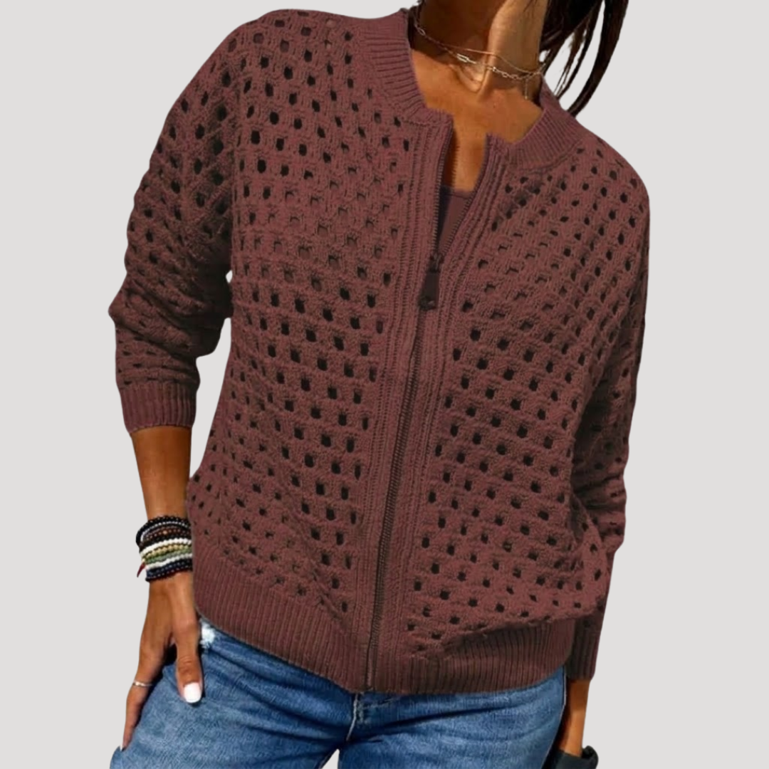 Lily | Cardigan Donna in Maglia Ajourée con Zip