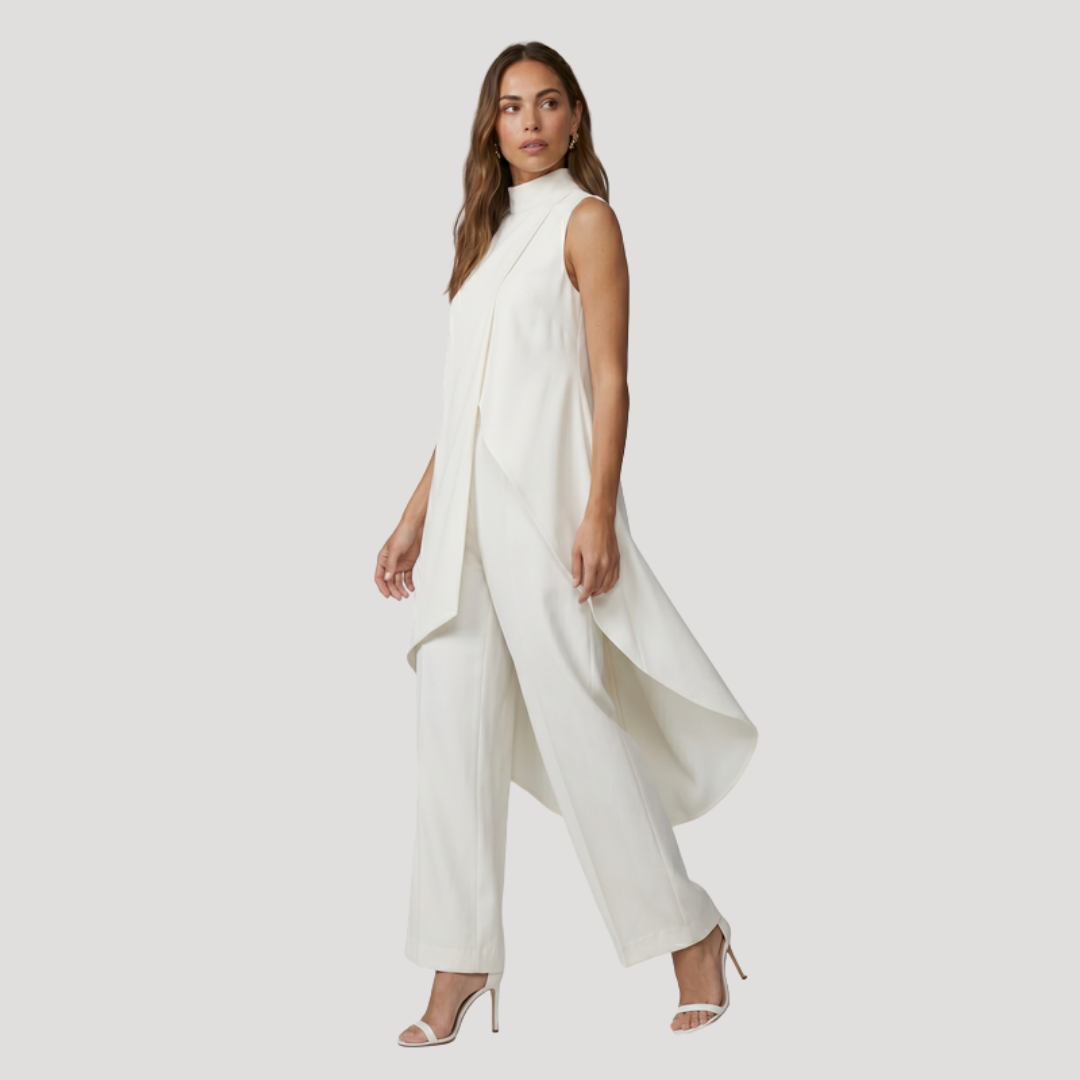 Caterina | Completo Donna Elegante Top Lungo Asimmetrico e Pantaloni Larghi