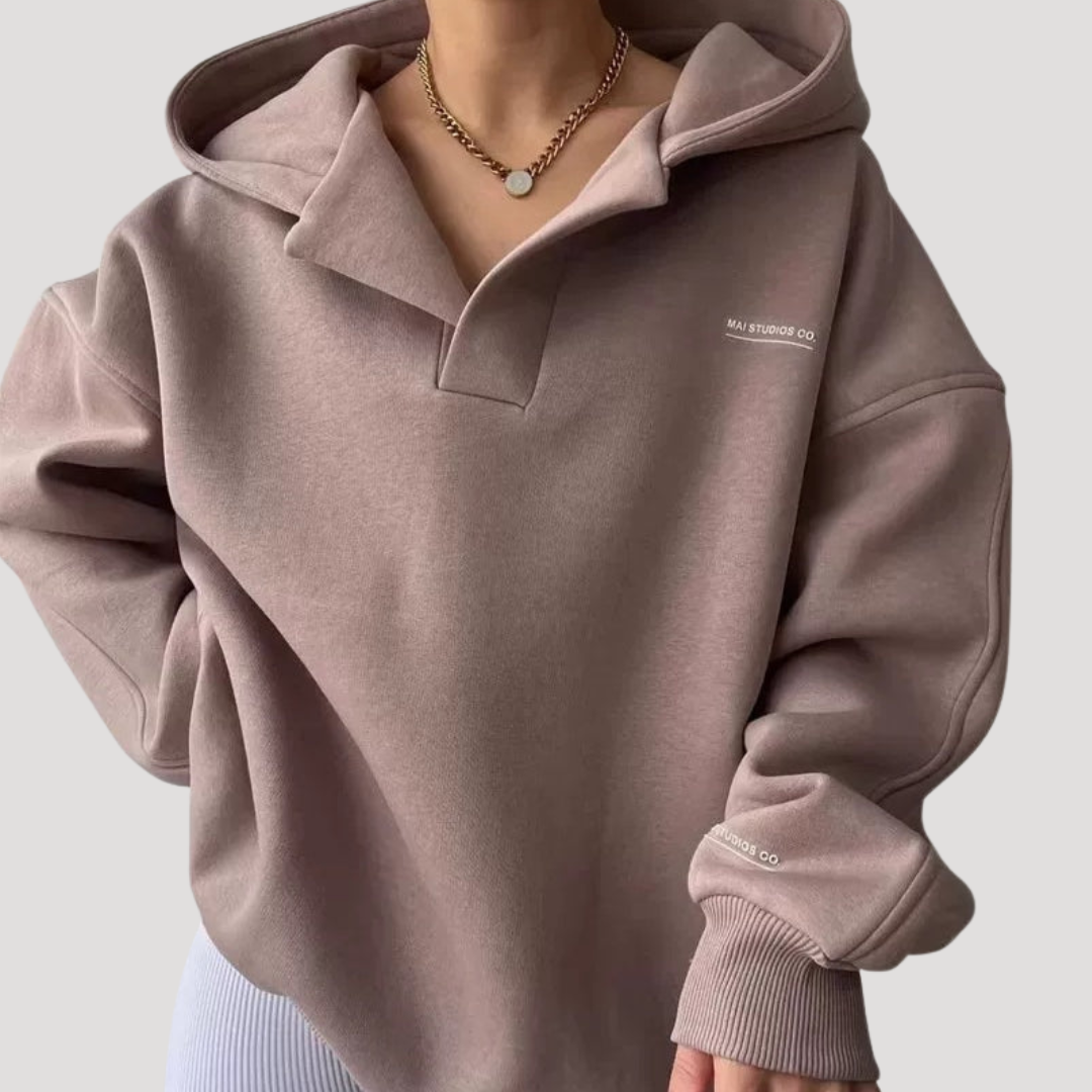 Priscilla | Felpa con Cappuccio Donna Oversize Casual con Collo Bottonato