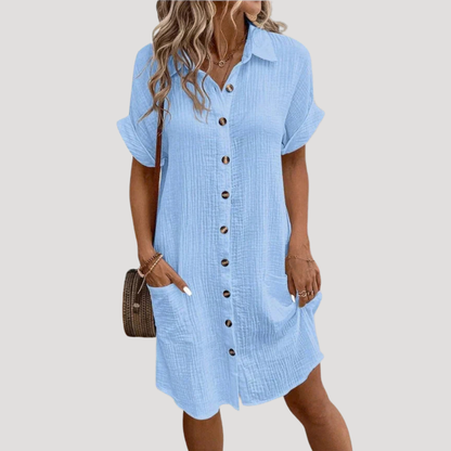 Perrine | Robe trapezio corta camicia bottonata elegante d'estate
