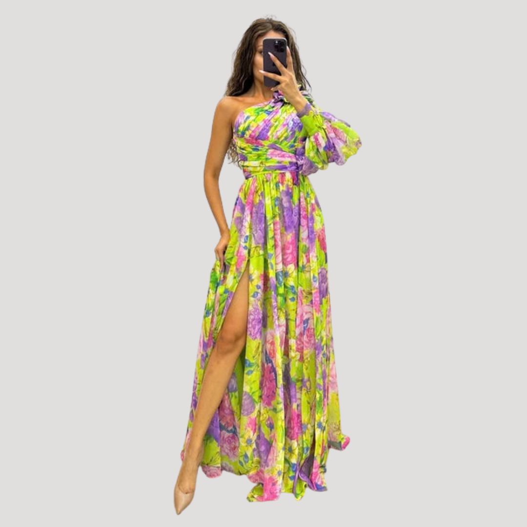 Eloise | Abito lungo floreale chic asimmetrico