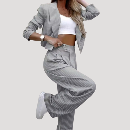 Mafalda | Completo Tailleur Donna Striato Pantaloni Largo