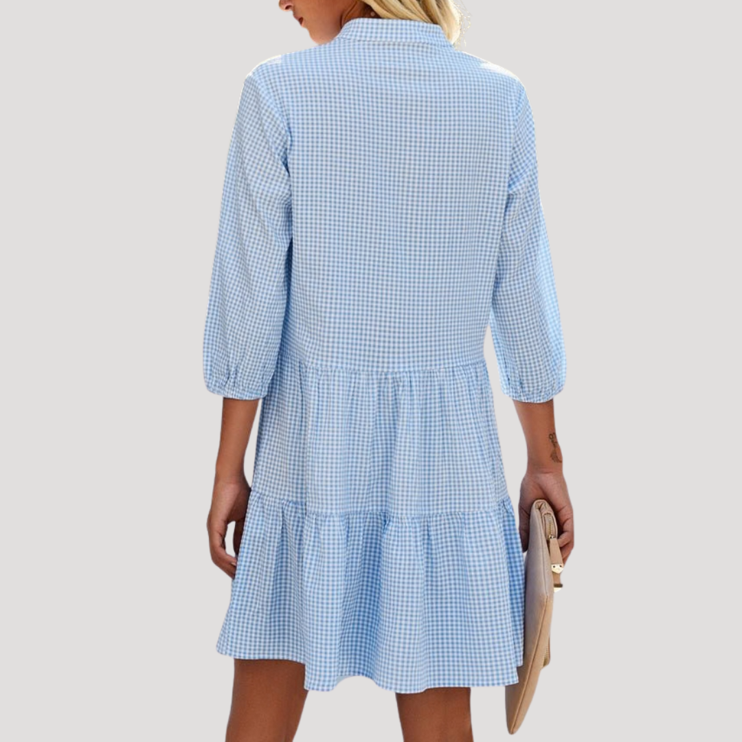 Tessa | Robe a trapezio corta vichy elegante bottone estiva