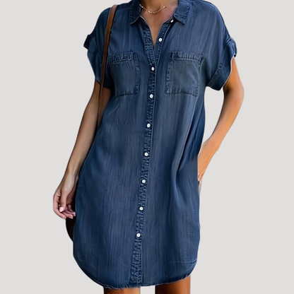 Aurore | Robe chemise corta in denim bottonata elegante
