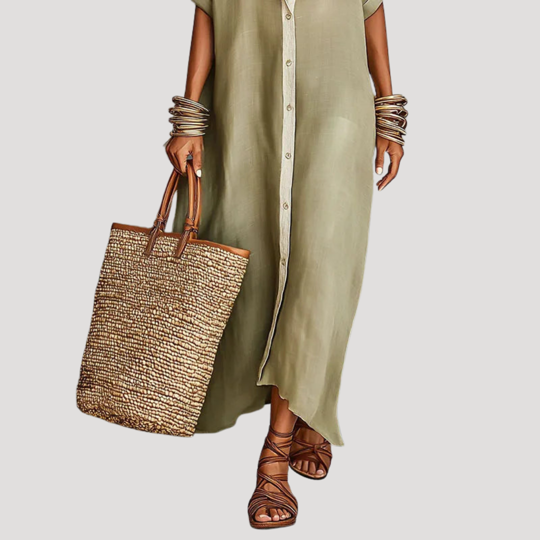 Carine | Abito Lungo Donna Bohemien Collo Camicia Ampio