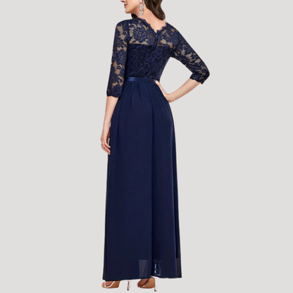 Maria Pia | Robe Lunga Donna Plissettata con Corpetto in Pizzo e Maniche 3/4
