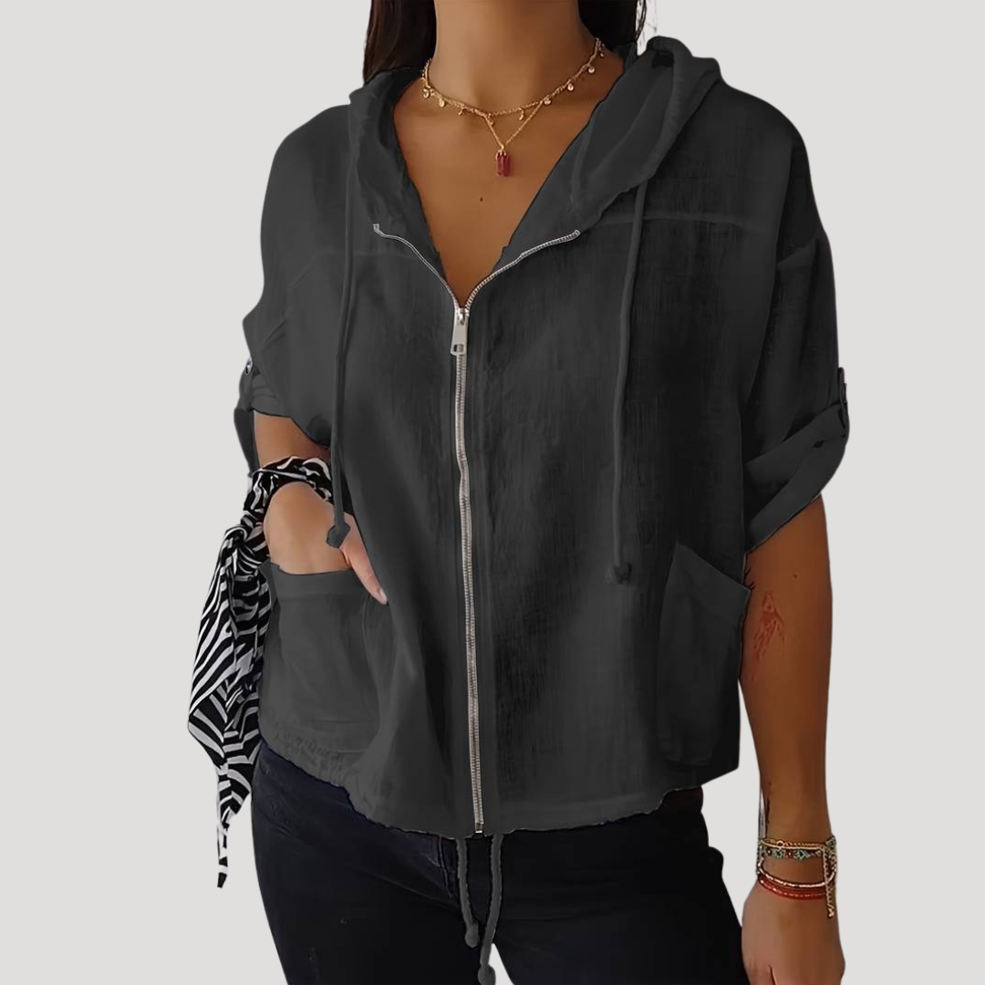 Ester | Giacca Donna con Cappuccio Maniche Risvoltate Casual