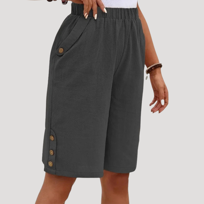 Claudia | Bermuda Donna Chic con Vita Elastico e Bottoni Decorativi