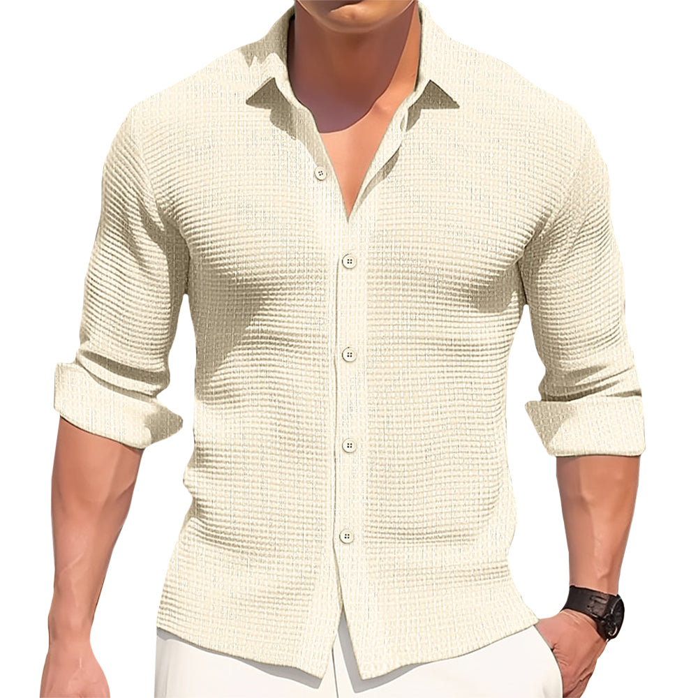 Michele | Camicia a maniche lunghe con bottoni e tessuto waffle da uomo