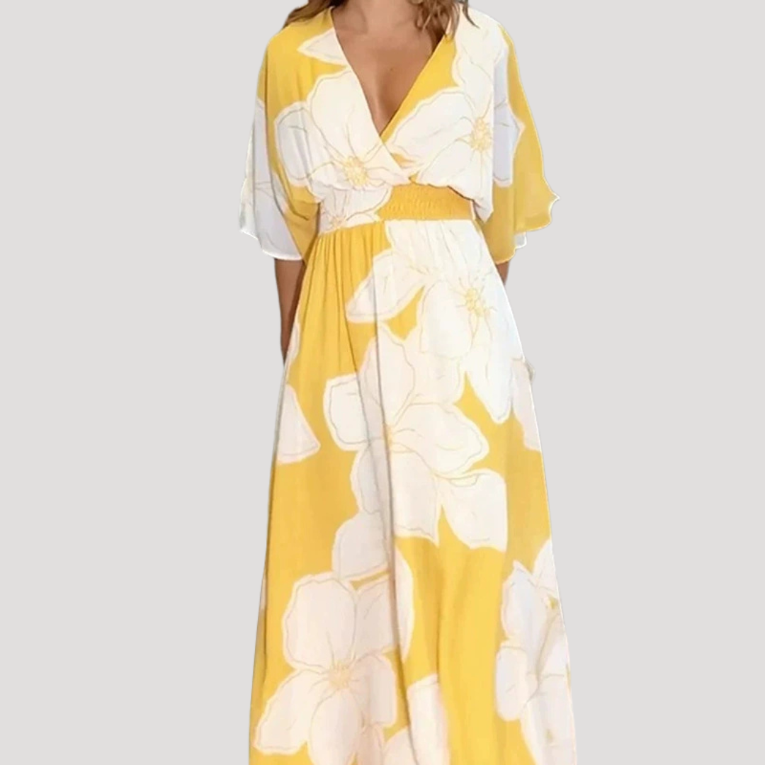 Celia | Abito Lungo Floreale Giallo Elegante Donna Per L'Estate