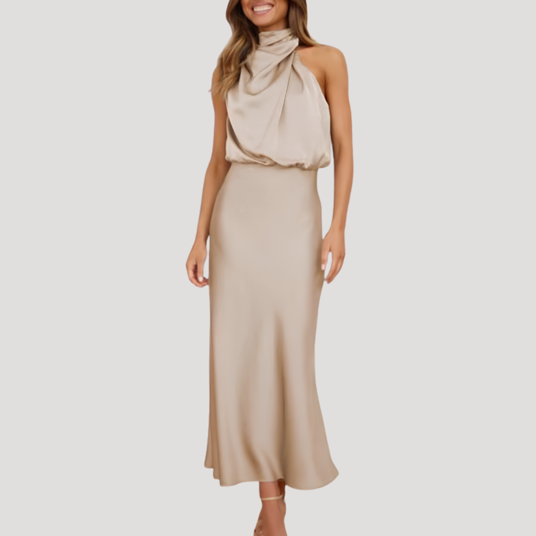 Solene | Abito Midi Donna in Satin con Scollatura Scollo a V
