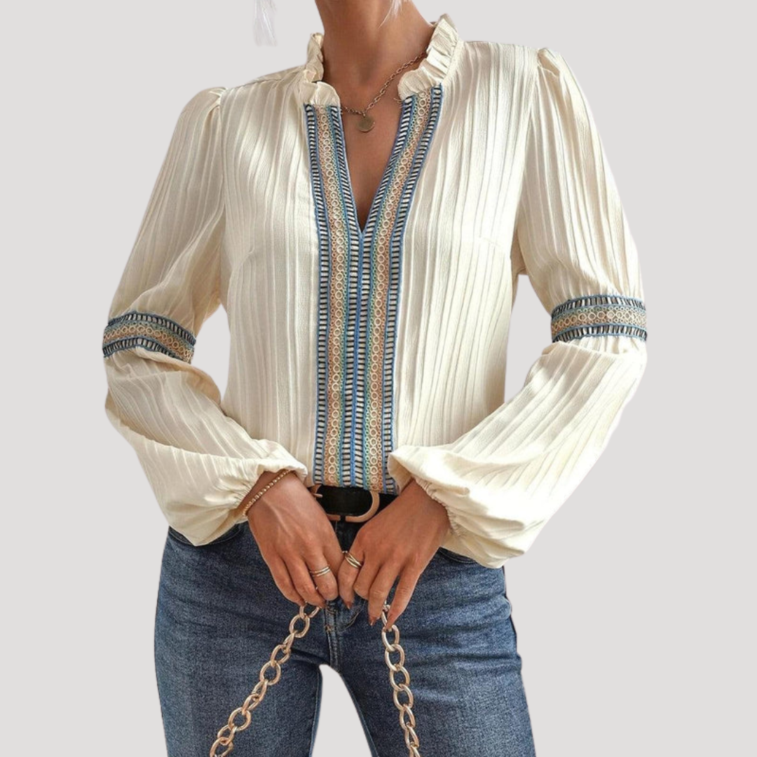 Justine | Blusa Donna Bohemien Ricamata Maniche Svasate